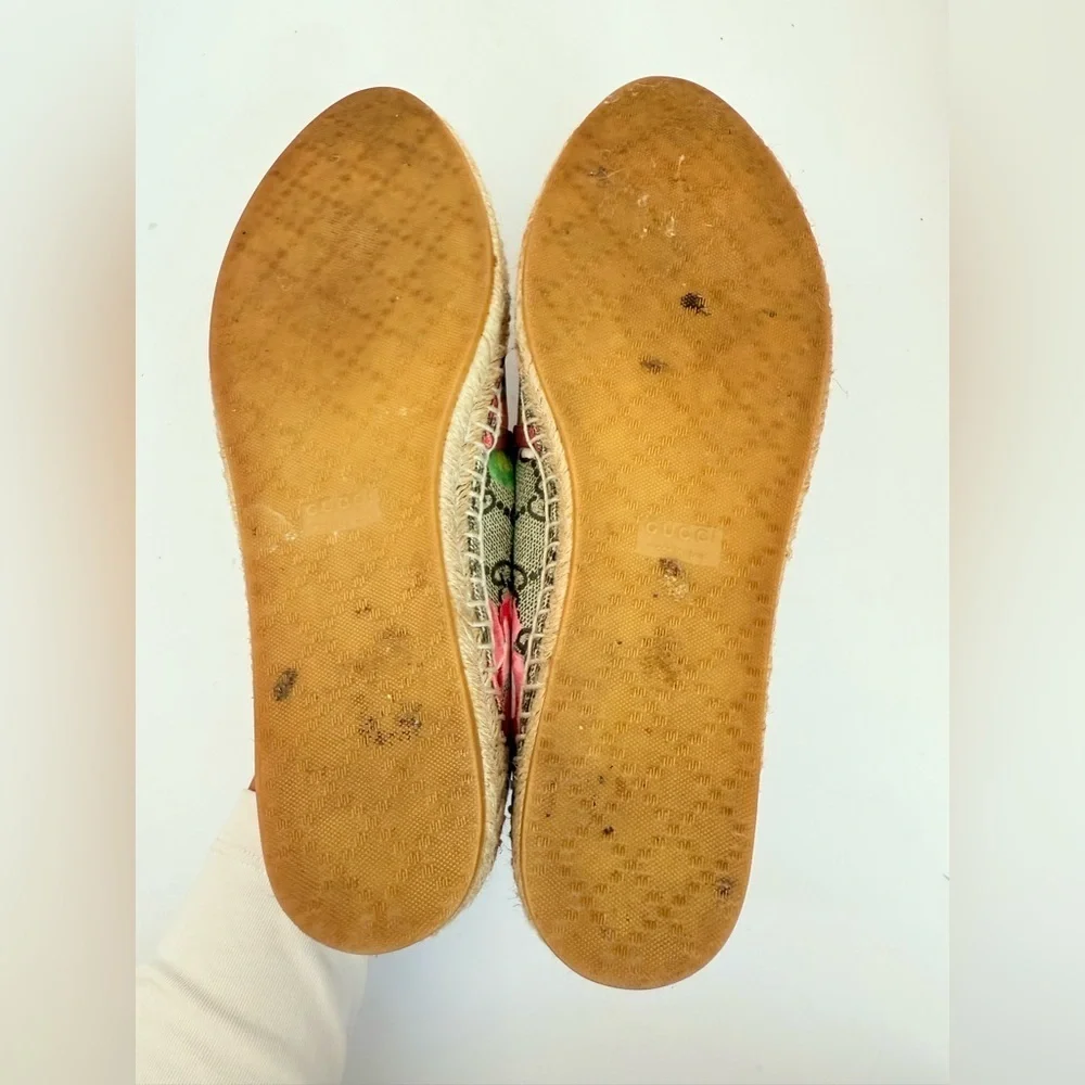 Gucci Pink Bloom Floral Print Logo Monogram Canvas Espadrilles Flats EU 38.5